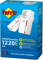AVM FRITZ!Powerline 1220E Set – Powerline-Adapter 1200 Mbit/s, 2 Stück | 2x Gigabit-LAN, Internet über Steckdose