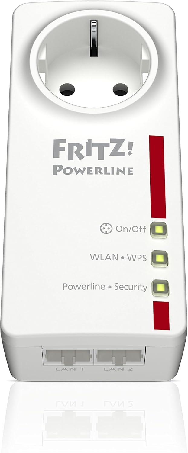 AVM FRITZ!Powerline 546E – Powerline-Adapter 500 Mbit/s mit WLAN N (2,4 GHz) | Fast-Ethernet-LAN, Steckdose