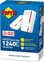 AVM FRITZ!Powerline 1240E/1000E WLAN-Set – Powerline 1200 Mbit/s mit WLAN N (2,4 GHz) & Mesh | 2 Adapter, Gigabit-LAN
