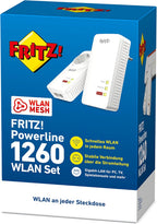 AVM FRITZ!Powerline 1260/1220 WLAN-Set – Powerline 1200 Mbit/s mit WLAN AC Dualband & Mesh | 2 Adapter, Gigabit-LAN