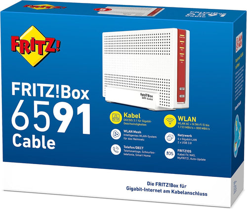 AVM FRITZ!Box 6591 Cable – Kabel-Router DOCSIS 3.1, WLAN AC2600 & Mesh | DECT, Gigabit-LAN