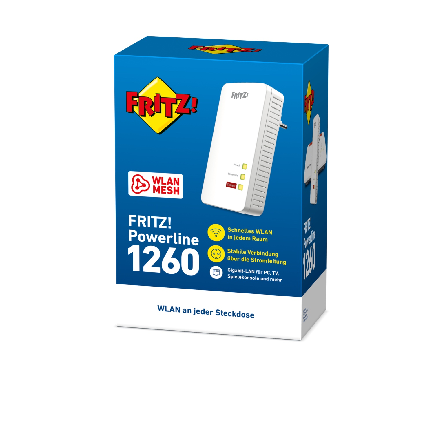 AVM FRITZ!Powerline 1260 – Powerline-Adapter 1200 Mbit/s mit WLAN AC Dualband & Mesh | Gigabit-LAN